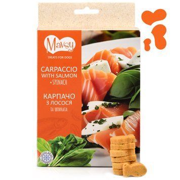 Лакомство для собак корпаччо с лососем и шпинатом |  Mavsy Carpaccio with Salmon Spinach 50 грамм FDMAVSY07 фото