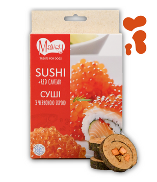 Ласощі для собак Mavsy суши з червоною ікрою | Mavsy Treads For Dogs Sushi Red Caviar 50 грам FDMAVSY03 фото